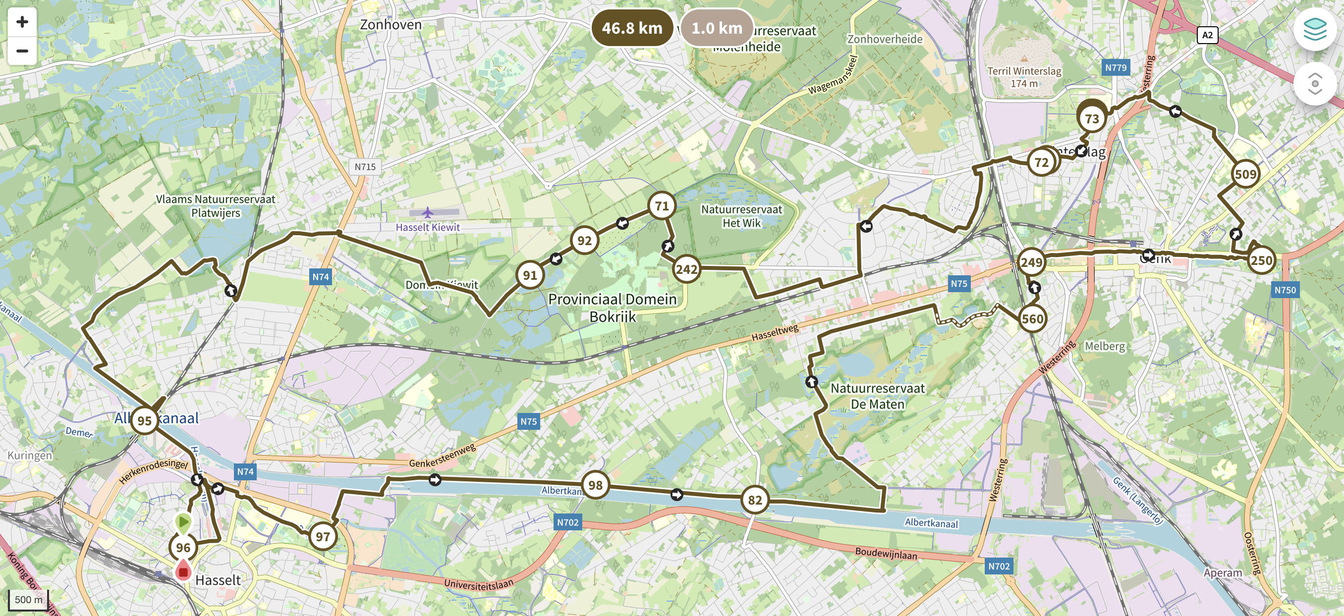 Fietsroute rond Hasselt